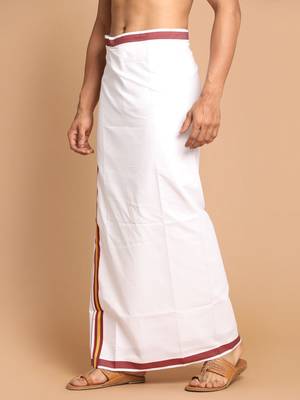 White And Maroon Dhoti Mundu Vesty 2