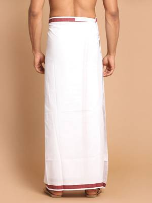 White And Maroon Dhoti Mundu Vesty 3