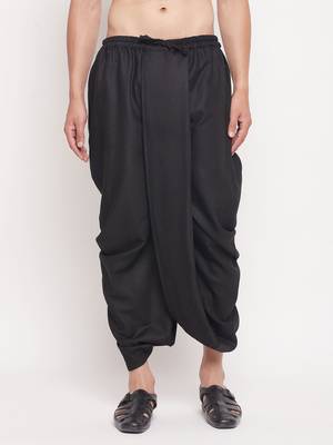 Black Blended Cotton Plain Stitched Dhoti  1