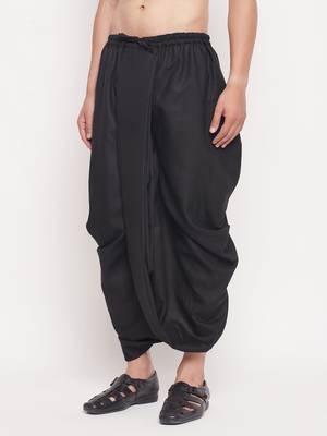 Black Blended Cotton Plain Stitched Dhoti  2