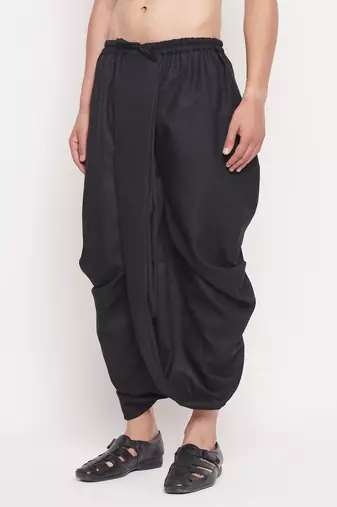 Black Blended Cotton Plain Stitched Dhoti 