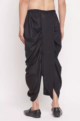 Black Blended Cotton Plain Stitched Dhoti 