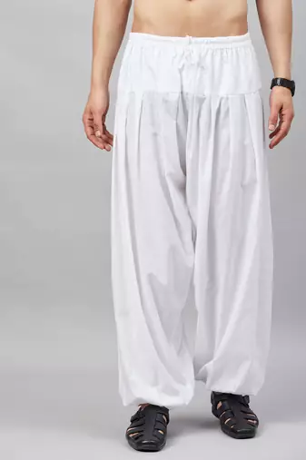 Vastramay men's white cotton linen blend pyjama