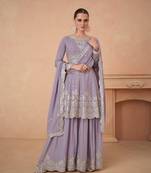 LAVENDER EMBROIDERED CHINON PALAZZO STYLE SALWAR SUIT