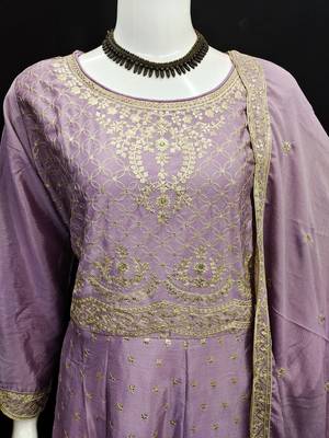 LAVENDER EMBROIDERED CHINON PALAZZO STYLE SALWAR SUIT 4