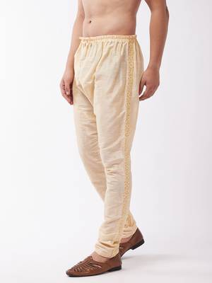Vastramay men's gold silk blend embroidered pyjama 1