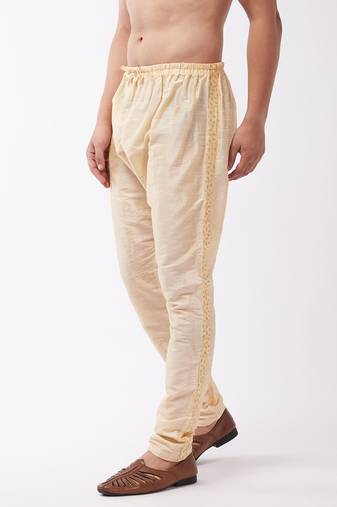 Vastramay men's gold silk blend embroidered pyjama
