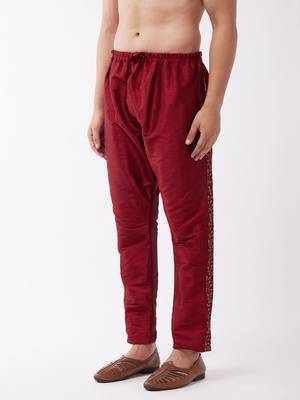 Men'S Maroon Silk Blend Embroidered Pyjama 1