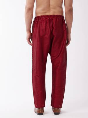 Men'S Maroon Silk Blend Embroidered Pyjama 3