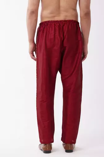 Men'S Maroon Silk Blend Embroidered Pyjama