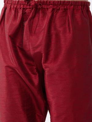 Men'S Maroon Silk Blend Embroidered Pyjama 4