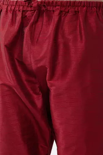 Men'S Maroon Silk Blend Embroidered Pyjama