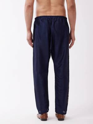 Vastramay men's navy blue silk blend embroidered pyjama 3