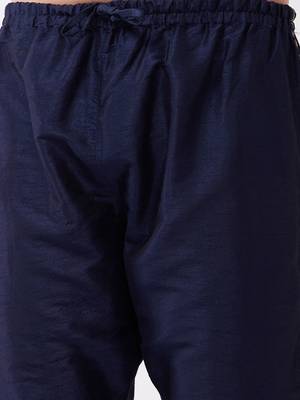 Vastramay men's navy blue silk blend embroidered pyjama 4
