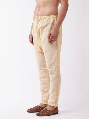 Vastramay men's gold silk blend embroidered pyjama 1
