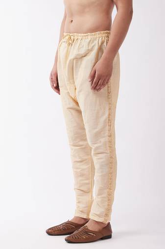 Vastramay men's gold silk blend embroidered pyjama