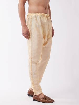 Vastramay men's gold silk blend embroidered pyjama 2