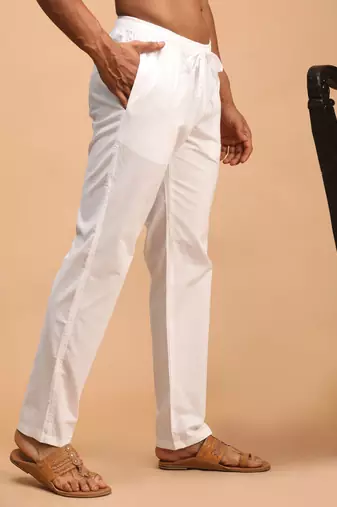 White Cotton Plain Pajama