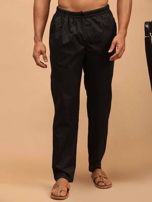 Men   s Black Cotton Drawstring Pajama Pants 1