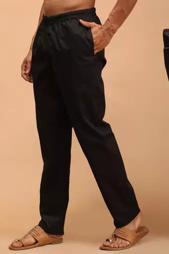 Men   s Black Cotton Drawstring Pajama Pants
