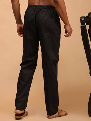 Men   s Black Cotton Drawstring Pajama Pants 3