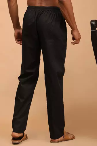 Men   s Black Cotton Drawstring Pajama Pants