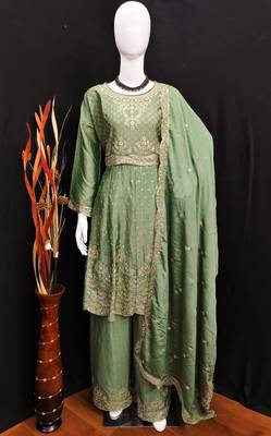 PASTLE GREEN CHINON EMBROIDERED PALAZZO STYLE SALWAR KAMEEZ 3