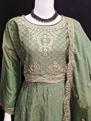 PASTLE GREEN CHINON EMBROIDERED PALAZZO STYLE SALWAR KAMEEZ 4
