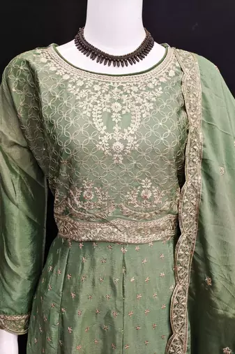 PASTLE GREEN CHINON EMBROIDERED PALAZZO STYLE SALWAR KAMEEZ