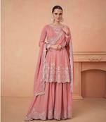 PEACH CHINON EMBROIDERED PALLAZO STYLE SALWAR SUIT