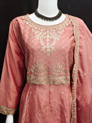 PEACH CHINON EMBROIDERED PALLAZO STYLE SALWAR SUIT 4