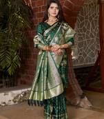 Koram Green Kanjivaram Soft Satin Silk Zari Weaving Border And Woven Pallu Saree With Blouse For Women 