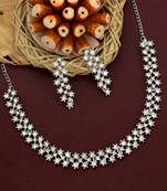 Silver plated diamond necklace jewellery set with earrings ideal for party, wedding and festival