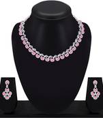Pink diamond silver plated alloy necklace set with earrings for women