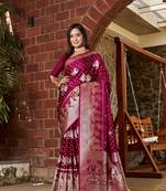 Koram Red Kanjivaram Soft Satin Silk Zari Weaving Border And Woven Pallu Saree With Blouse For Women