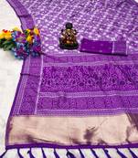 Koram Purple Dola Silk Bandhej Woven Border And Lagdi Patta Bandhej Pallu Saree With Blouse For Women 
