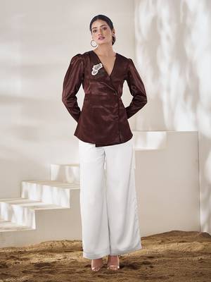 Elegant chocolate puff sleeve top 1