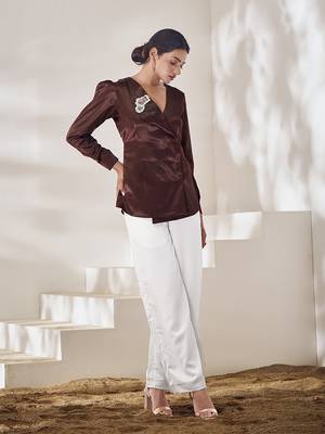 Elegant chocolate puff sleeve top 2