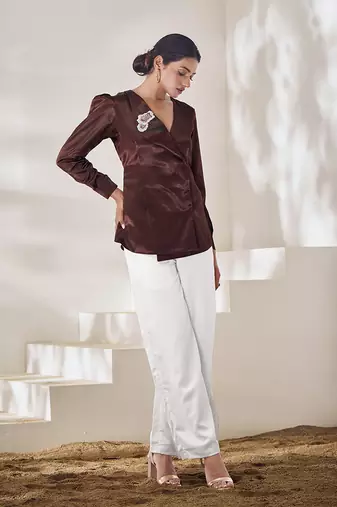 Elegant chocolate puff sleeve top