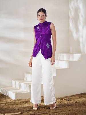 Violet sleeveless mandarin collar top 1