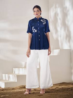 Stylish royal blue short sleeve top 1