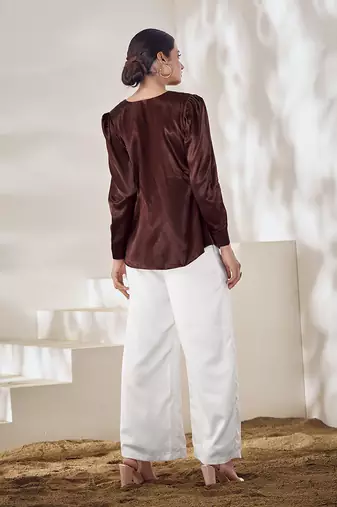 Elegant chocolate puff sleeve top