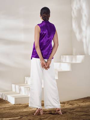 Violet sleeveless mandarin collar top 3
