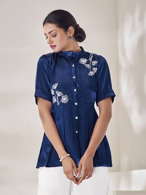 Stylish royal blue short sleeve top 4