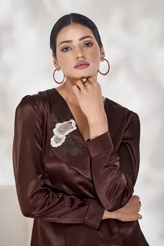 Elegant chocolate puff sleeve top