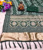 Koram Dark Green Dola Silk Bandhej Woven Border And Lagdi Patta Bandhej Pallu Saree With Blouse For Women 