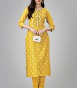 Yellow colour ethnic festive wear kurta bottom set for girlish looks