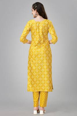 Yellow colour ethnic festive wear kurta bottom set for girlish looks 2