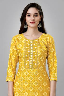Yellow colour ethnic festive wear kurta bottom set for girlish looks 3