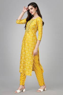 Yellow colour ethnic festive wear kurta bottom set for girlish looks 5